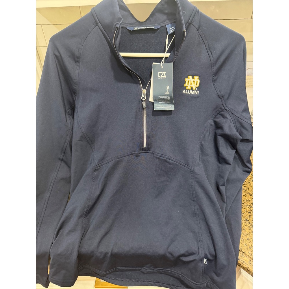 Cutter & Buck Mens Notre Dame Alumni Quarter Zip Pullover Navy Blue Medium NWT